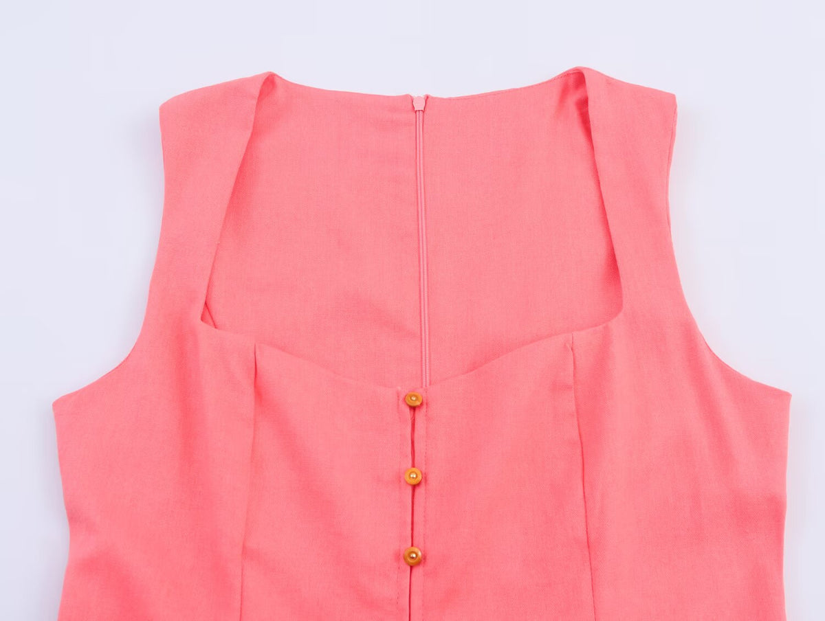 Women's Square-Neck Button A-Line Maxi Dress