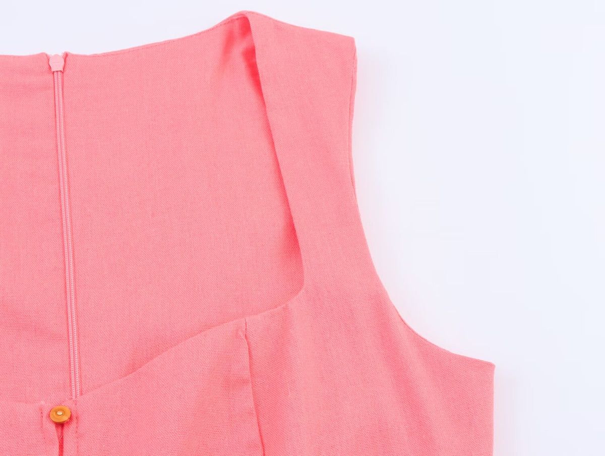 Women's Square-Neck Button A-Line Maxi Dress