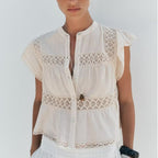 Women's Holiday Gentle Straight Lace Crocheted Round Neck Top
