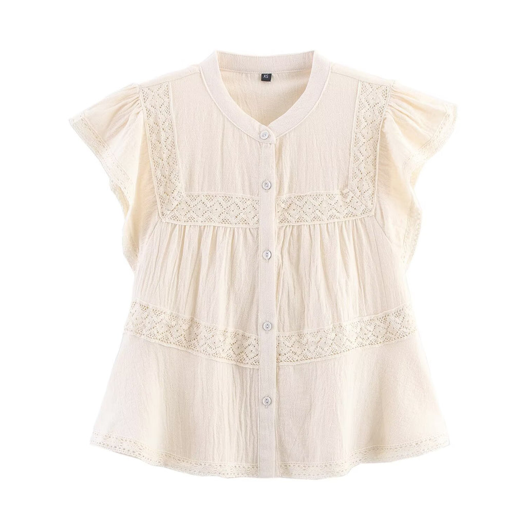 Women's Holiday Gentle Straight Lace Crocheted Round Neck Top