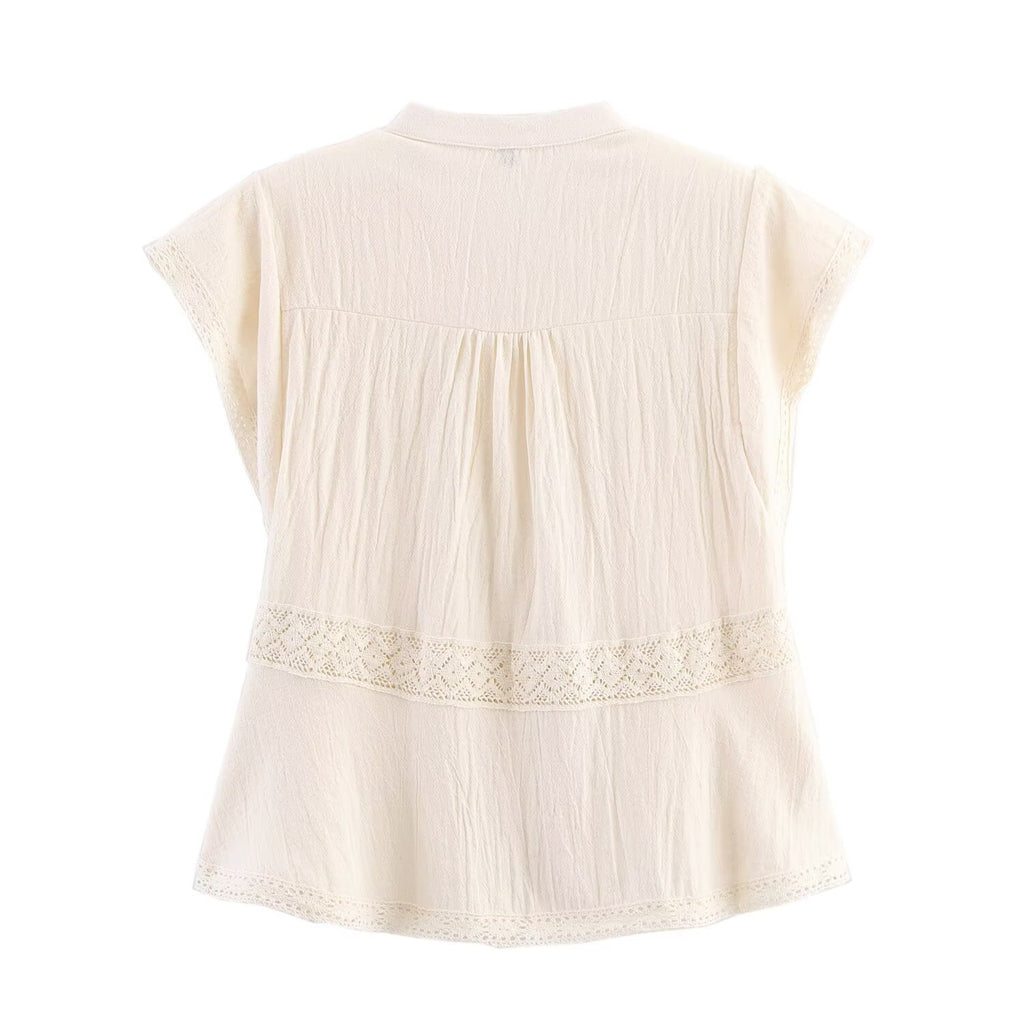 Women's Holiday Gentle Straight Lace Crocheted Round Neck Top