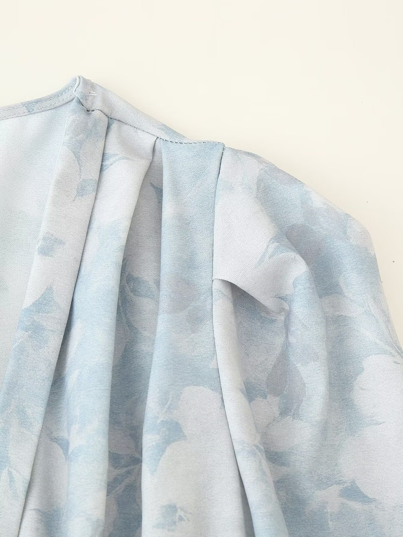 Printed Puff-Sleeve Pearl-Button Dress
