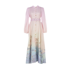 Women's Printed Long A Line With Stand Collar Dress