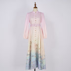 Women's Printed Long A Line With Stand Collar Dress