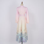 Women's Printed Long A Line With Stand Collar Dress