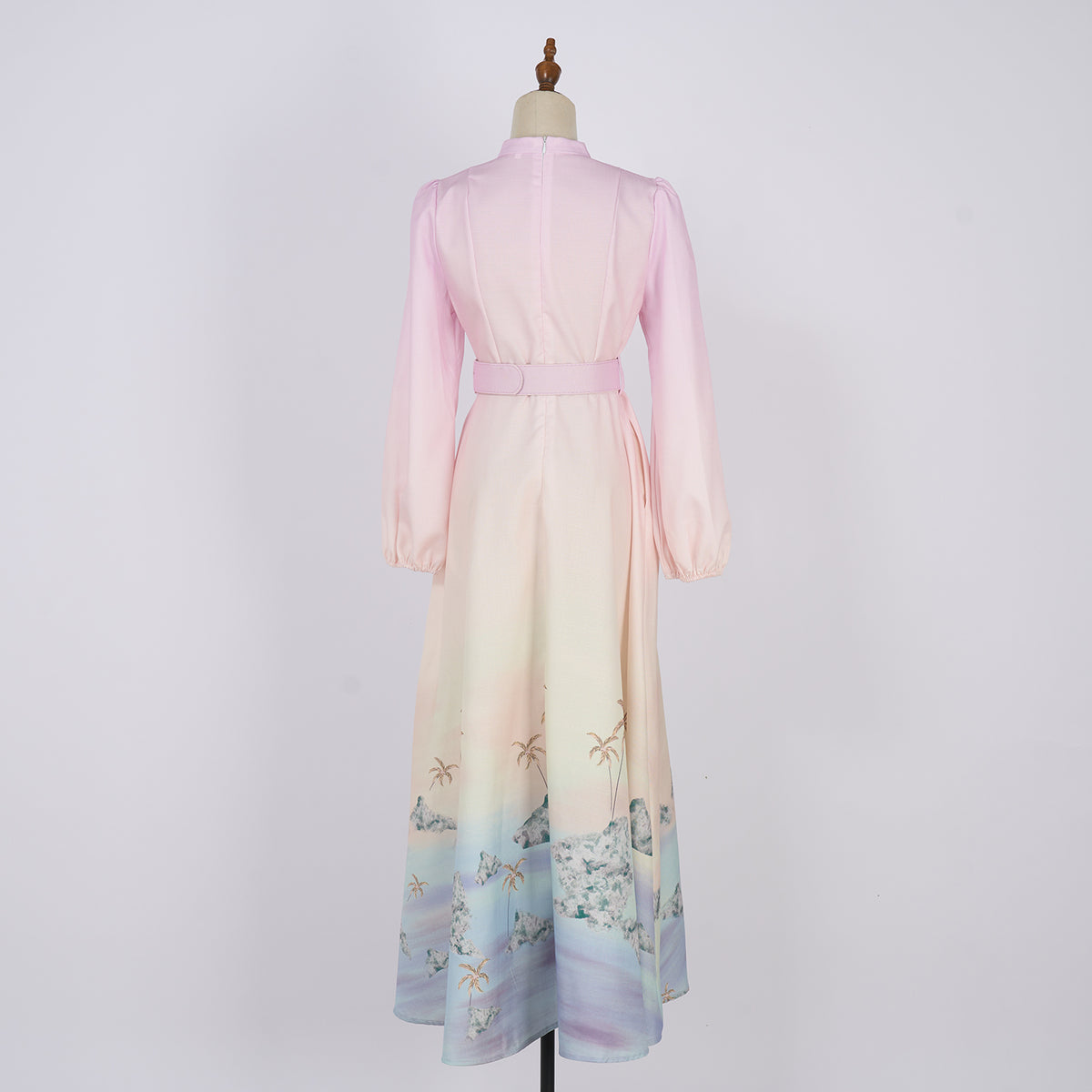 Women's Printed Long A Line With Stand Collar Dress