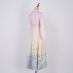 Women's Printed Long A Line With Stand Collar Dress