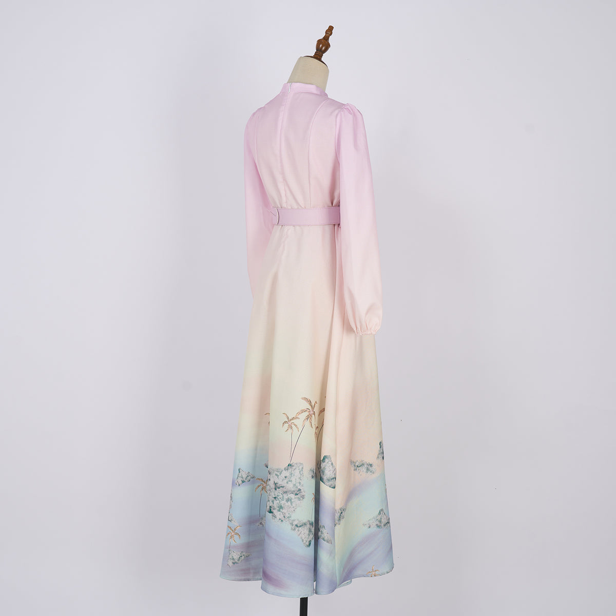 Women's Printed Long A Line With Stand Collar Dress