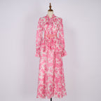 Women's Spring Autumn Printed Single Button Stand Up Dress