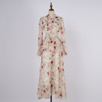 Women's Spring Autumn Printed Single Button Stand Up Dress