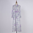 Women's Spring Autumn Printed Single Button Stand Up Dress