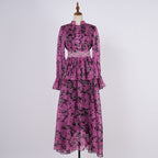 Women's Spring Autumn Printed Single Button Stand Up Dress