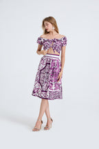 Women's 's Short-Sleeve Top & Midi Skirt Set