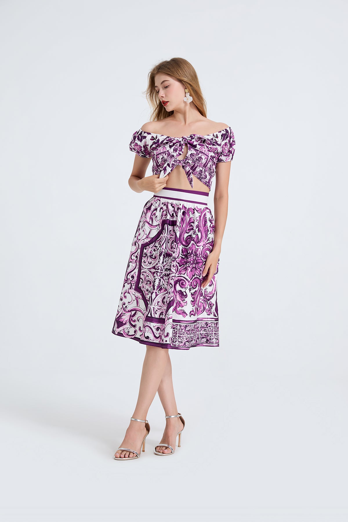 Women's Short-Sleeve Top & Midi Skirt Set