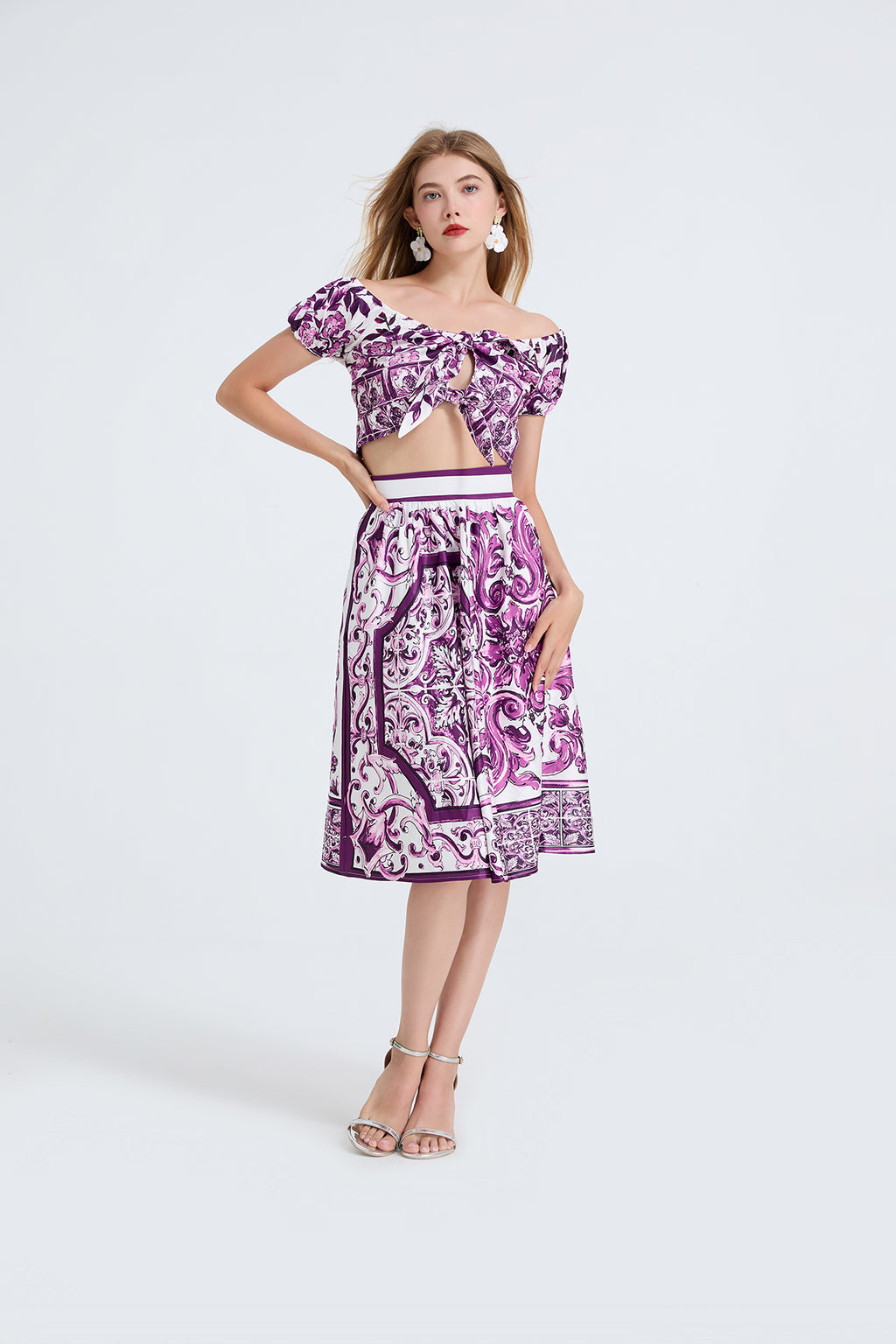 Women's 's Short-Sleeve Top & Midi Skirt Set