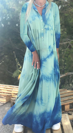 Dress Printing Dyeing Collared Long Sleeve Elegant Gradient Large Swing