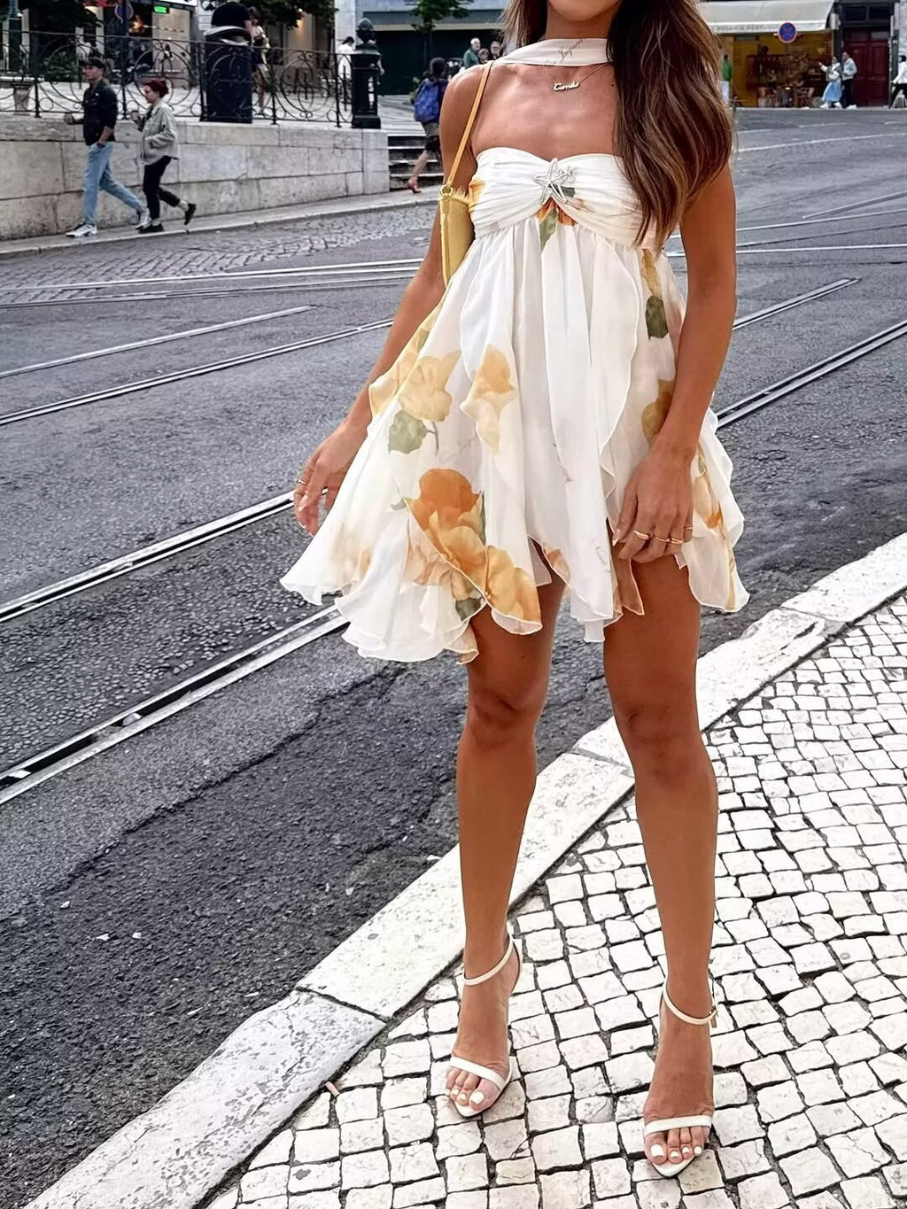 Women's French Floral Halter Backless Vacation Dress