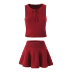 Women's Summer Bow Knitted Sweater and Skirt Two-Piece Set