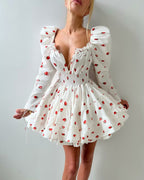 Strawberry-Print Puff-Sleeve Dress