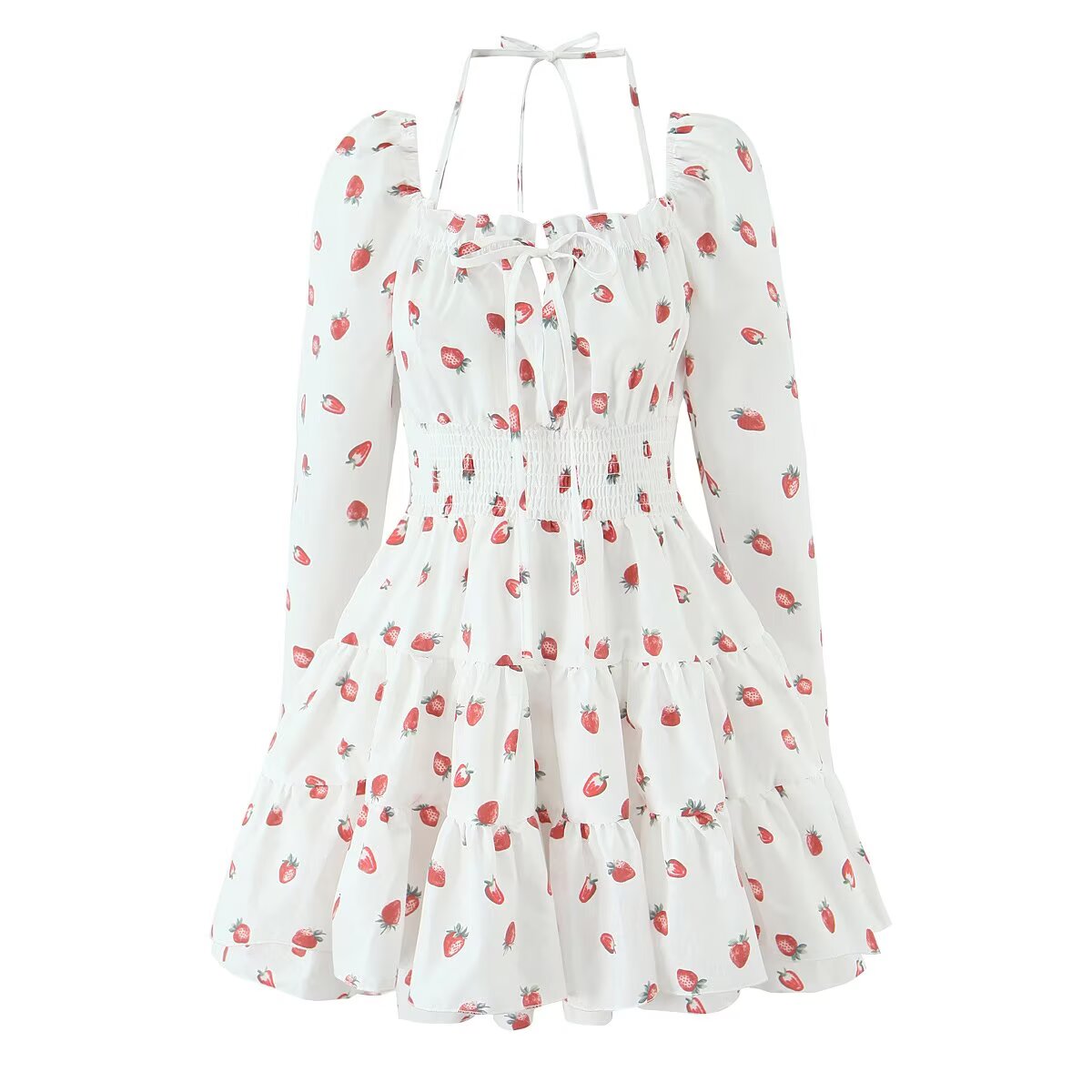 Strawberry-Print Puff-Sleeve Dress