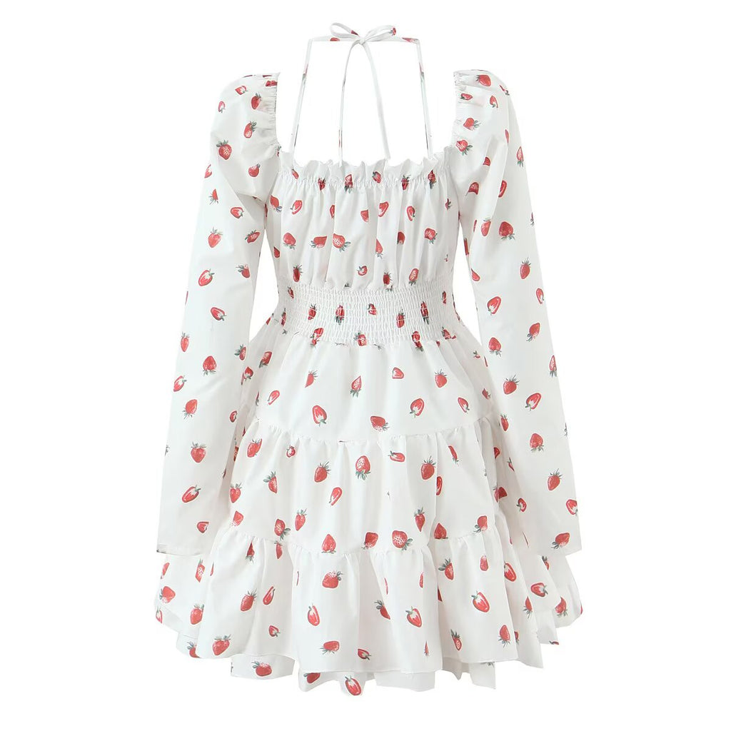 Strawberry-Print Puff-Sleeve Dress