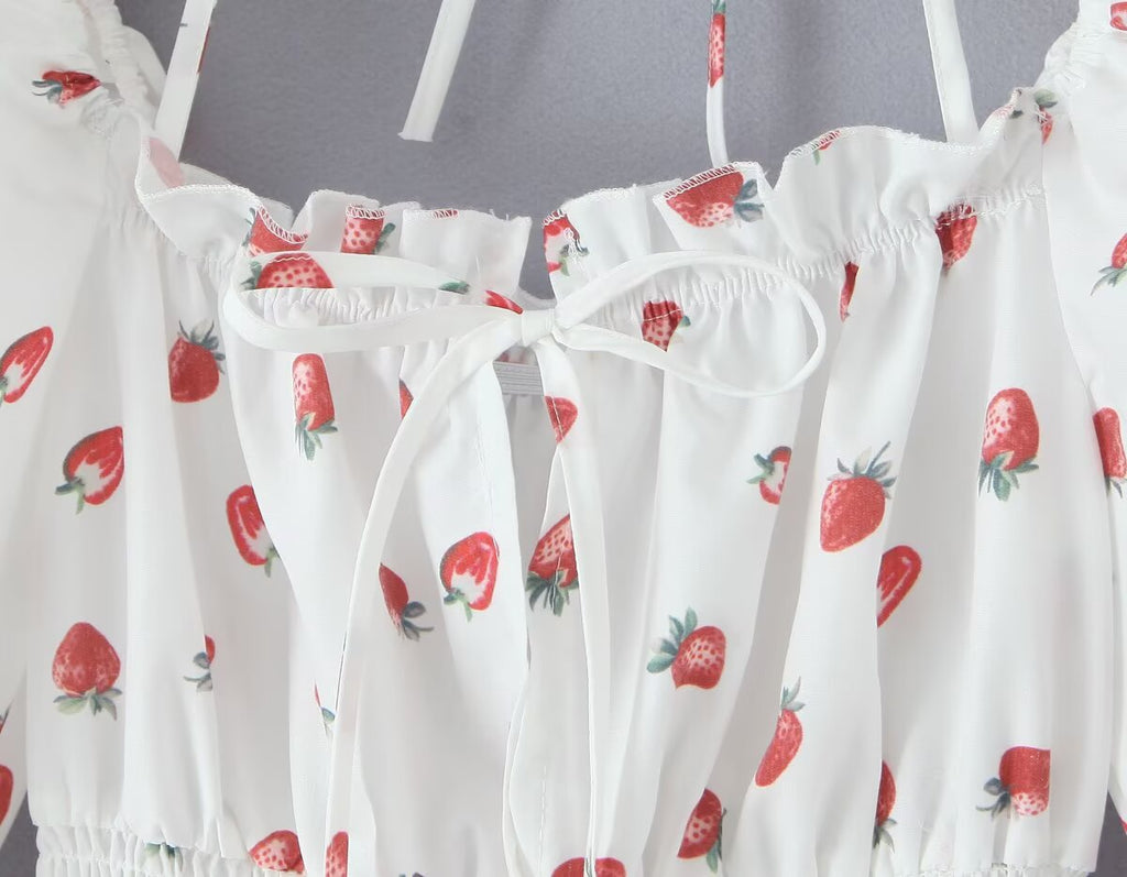 Strawberry-Print Puff-Sleeve Dress