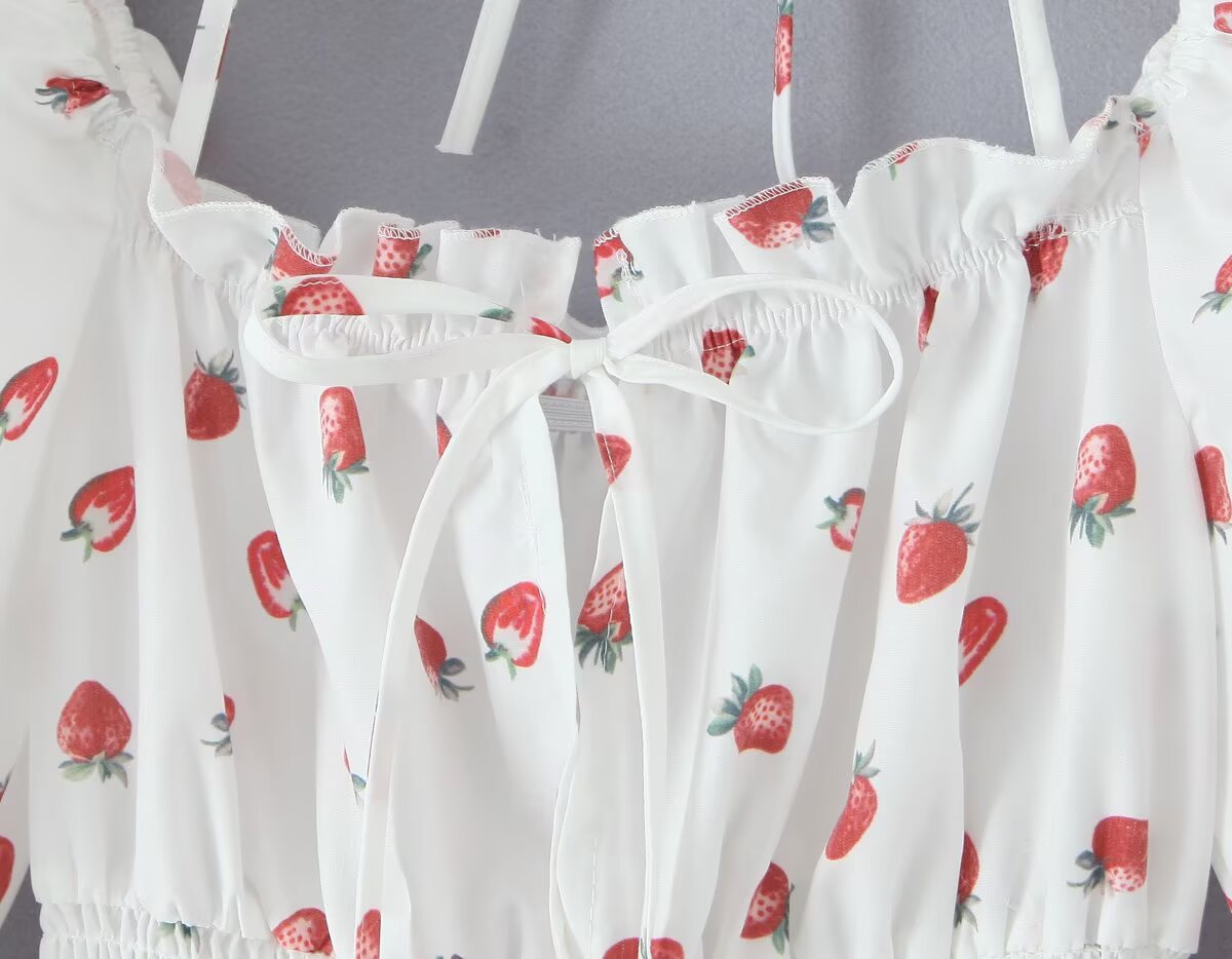 Strawberry-Print Puff-Sleeve Dress