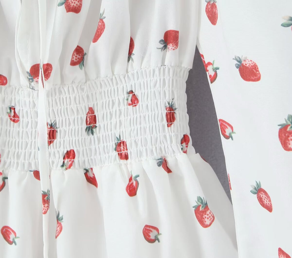 Strawberry-Print Puff-Sleeve Dress