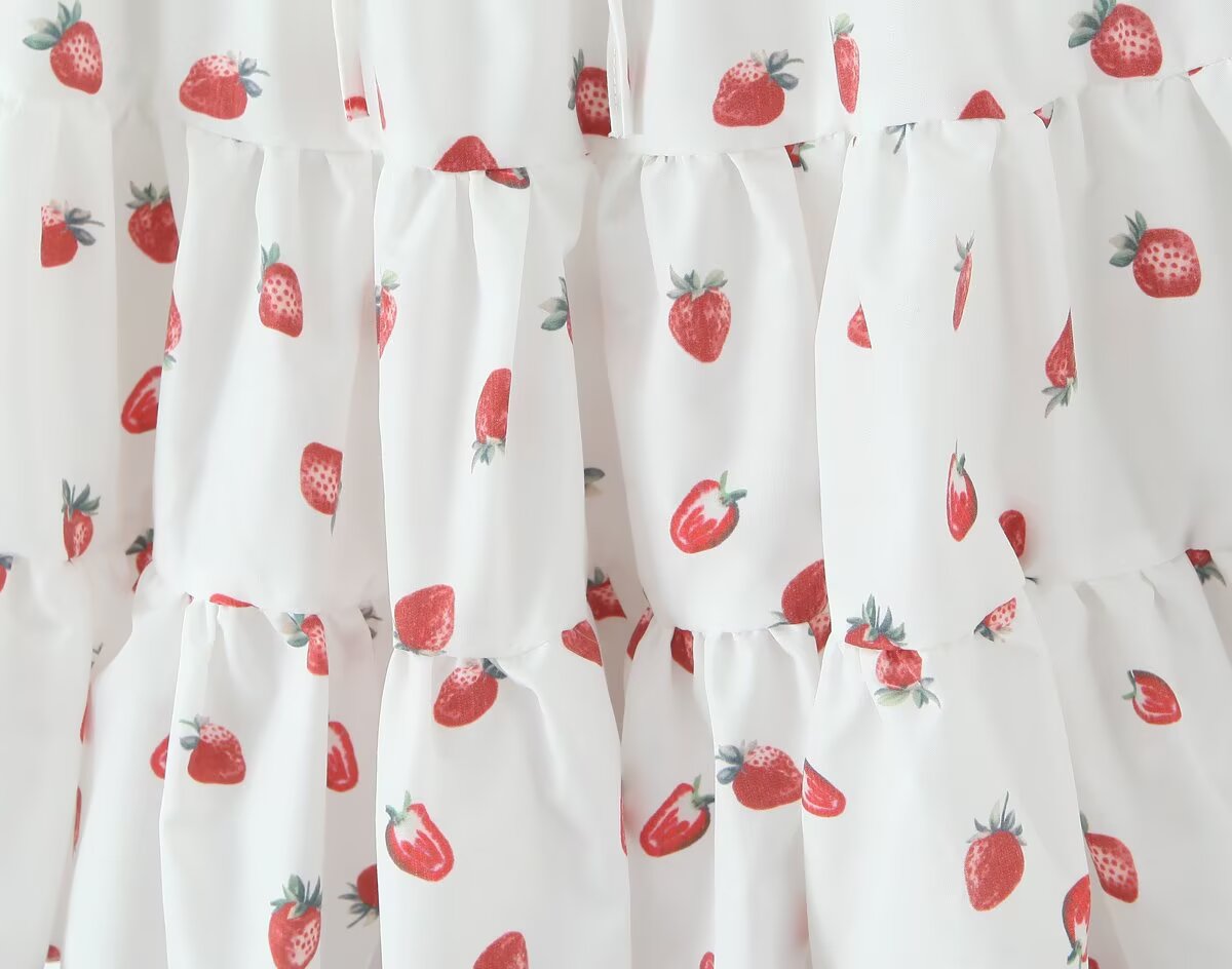 Strawberry-Print Puff-Sleeve Dress