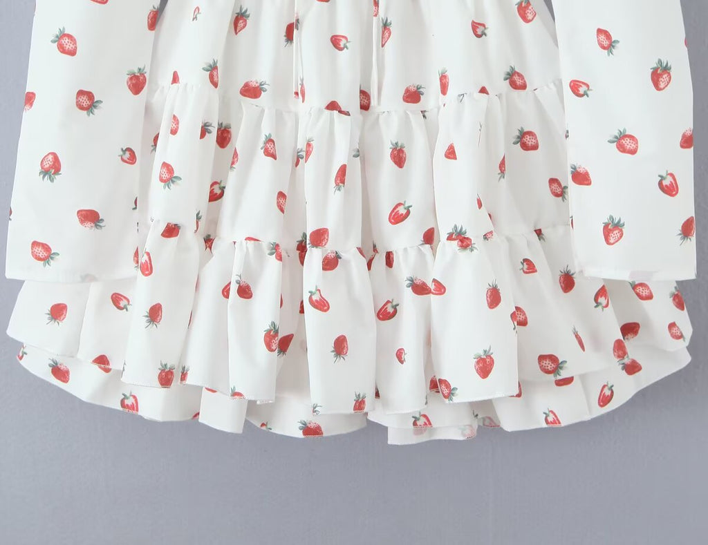 Strawberry-Print Puff-Sleeve Dress