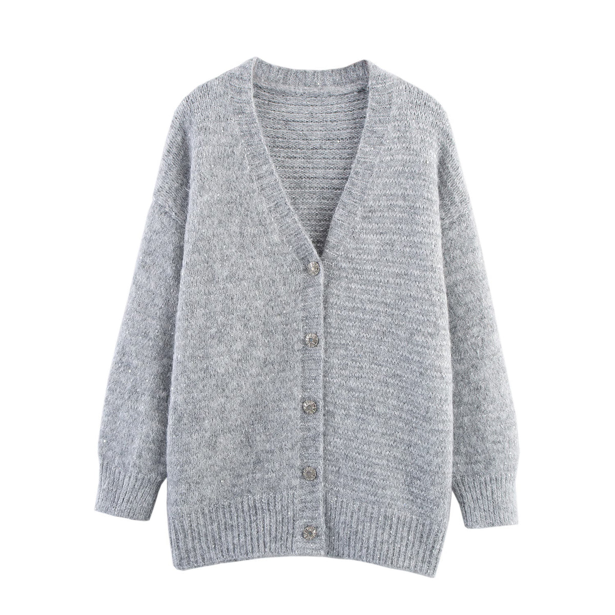 Women's Simple Sequined V-Neck Cardigan Long-Sleeve