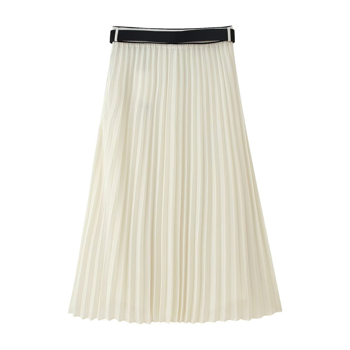 Women's Contrast Color Trim Pleated Shirt Waistband Pleated Midi Skirt Sets