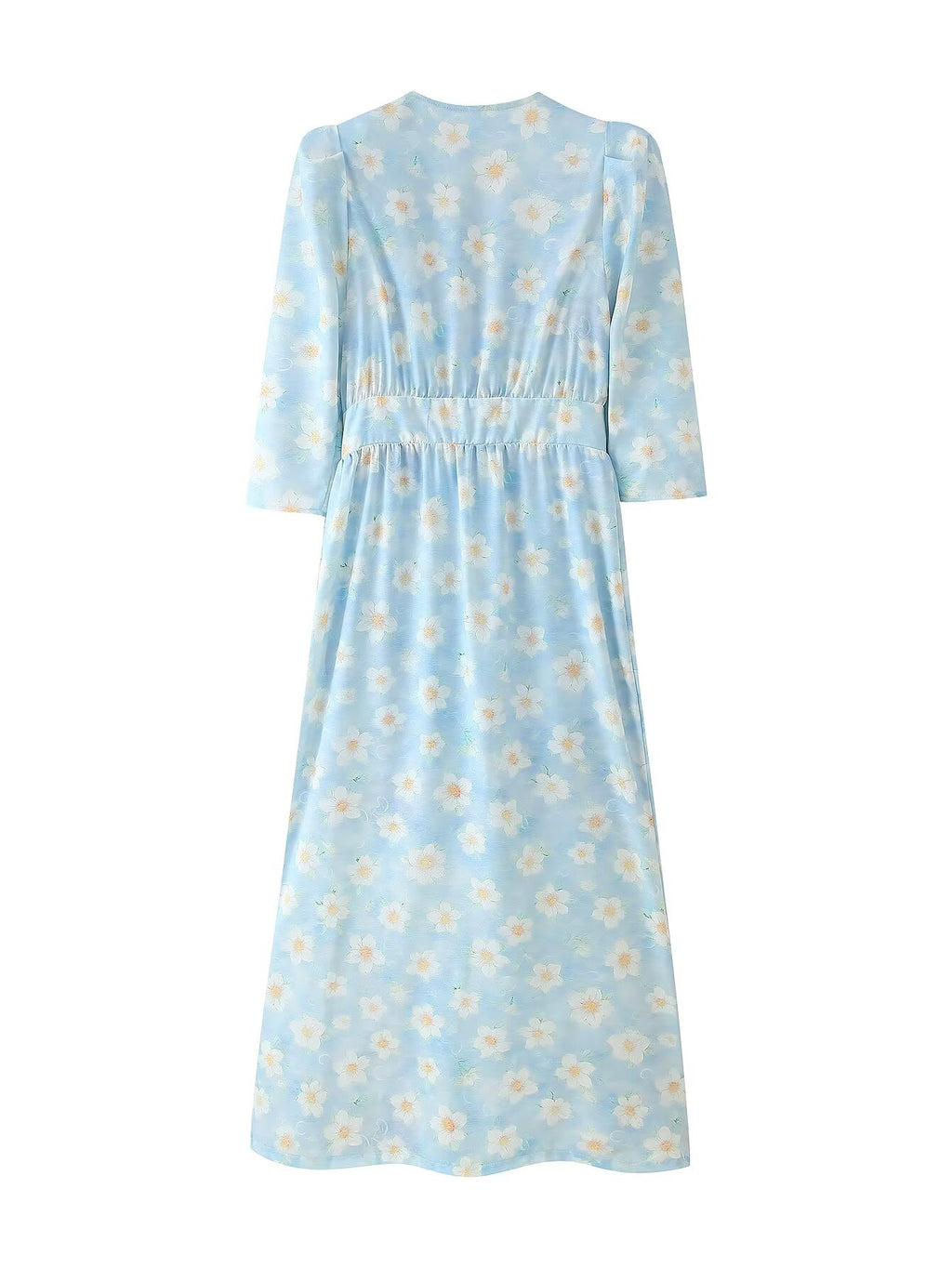 Printed Puff-Sleeve Pearl-Button Dress