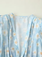 Printed Puff-Sleeve Pearl-Button Dress