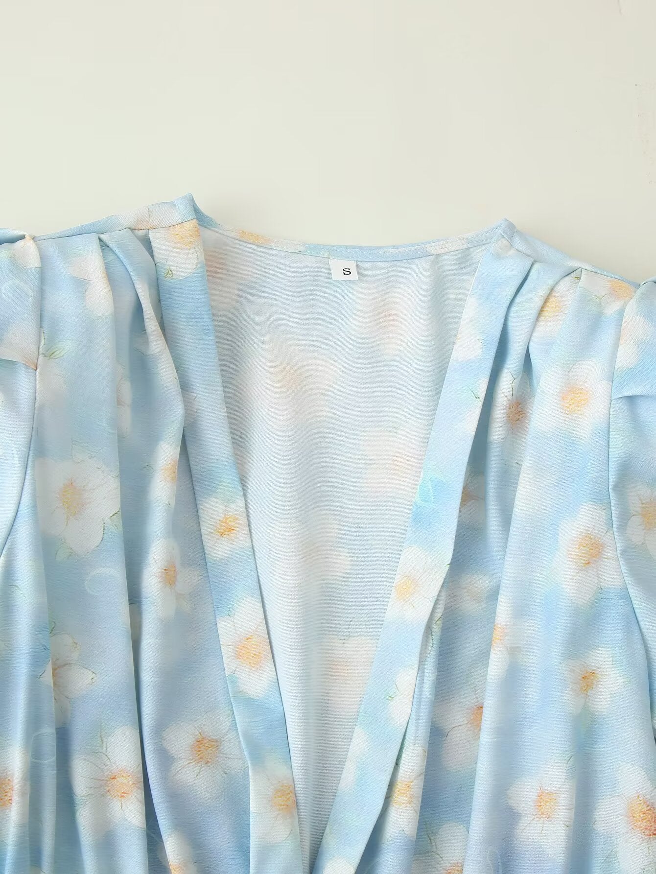 Printed Puff-Sleeve Pearl-Button Dress