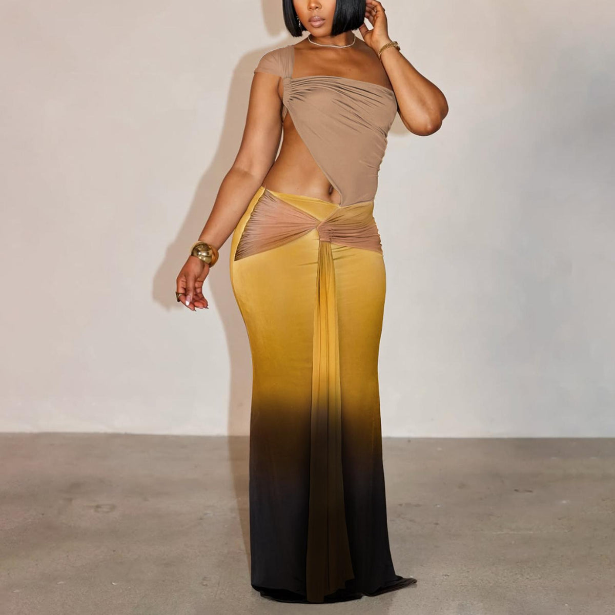 Women's Gradient One-Shoulder Cutout Dress