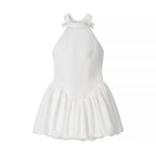 Women Clothing Elegant Fitted Waist Bowknot Lace up Pettiskirt Dress