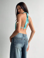 's Chest Hollow Out Cutout Sleeveless Halter Backless Slim Small
