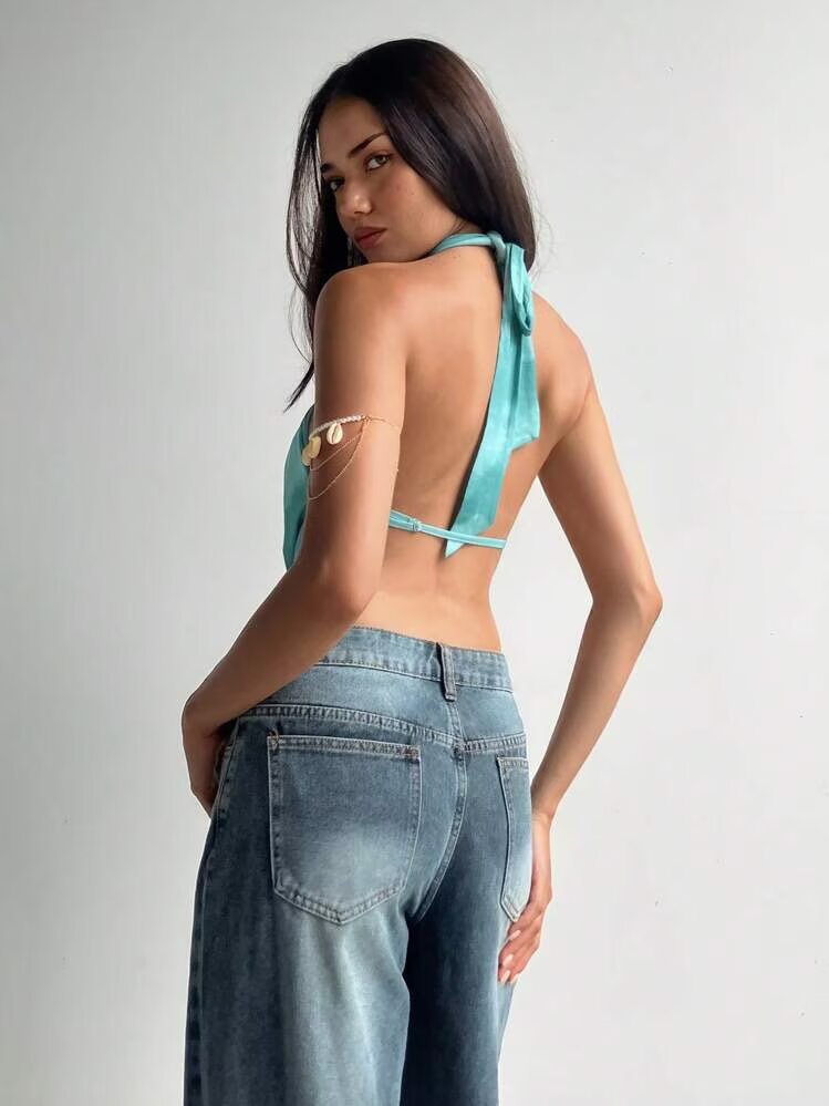 's Chest Hollow Out Cutout Sleeveless Halter Backless Slim Small