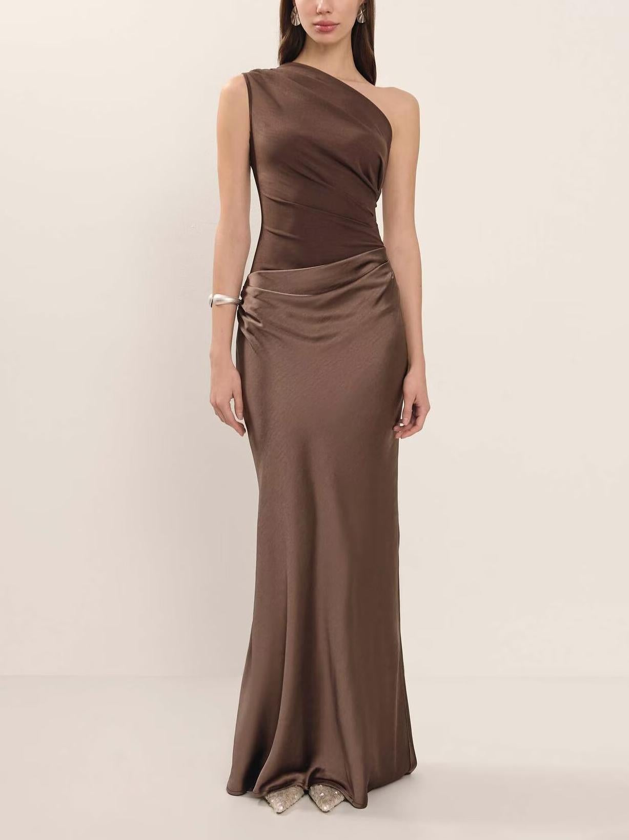 Homemade Women Clothing Fashionable Stylish Classic Fashionable Sloping Shoulder Dress