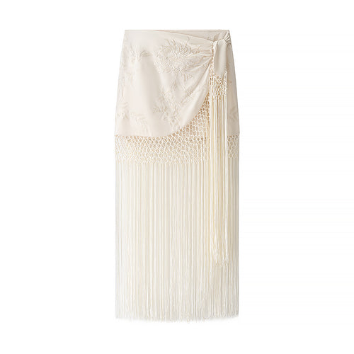 Women's Clothing Embroidery Tassel Hem Decoration Vacation Sheath Mini Skirt Summer