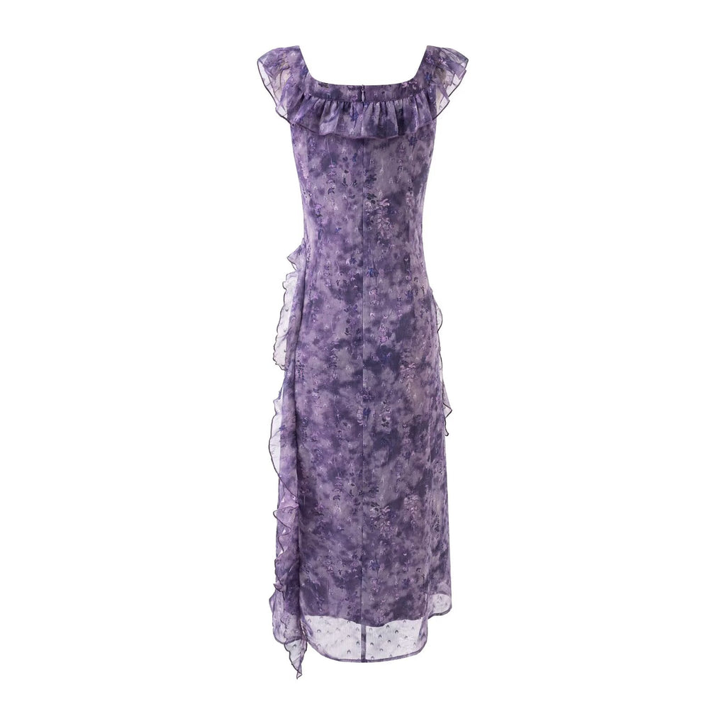 Women's Floral Mesh Ruffled Bodycon Midi Dress
