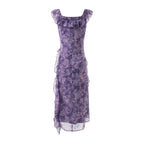 Women's Floral Mesh Ruffled Bodycon Midi Dress