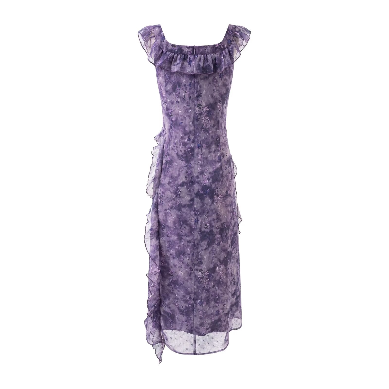 Women's Floral Mesh Ruffled Bodycon Midi Dress