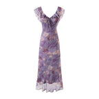 Women's V-Neck Floral Ruffle Midi Vacation Dress