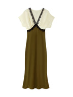 Women's Contrast Color Lace Silk Satin Texture Dress