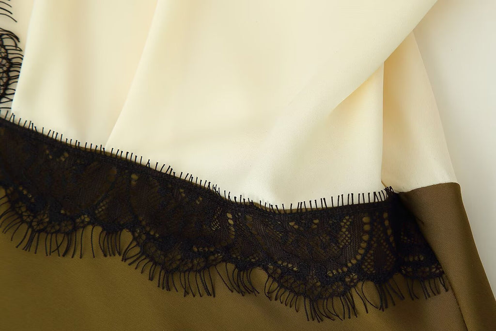 Women's Contrast Color Lace Silk Satin Texture Dress