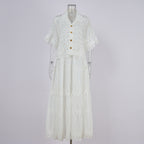 Women's Summer Collarless Embroidered Lace Shirt and Skirt Two-Piece Set