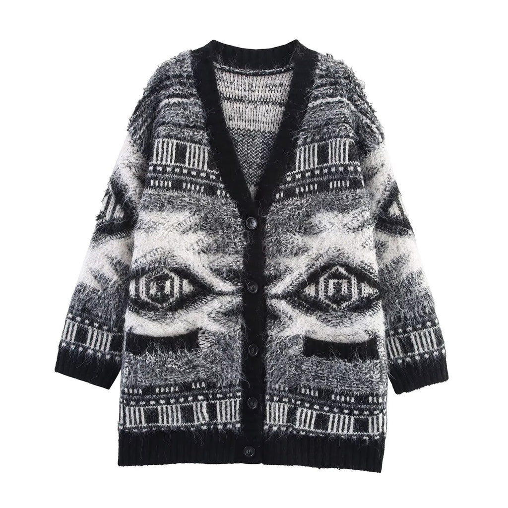 Women's Autumn Artistic Soft Comfortable Jacquard Cardigan Model Coat