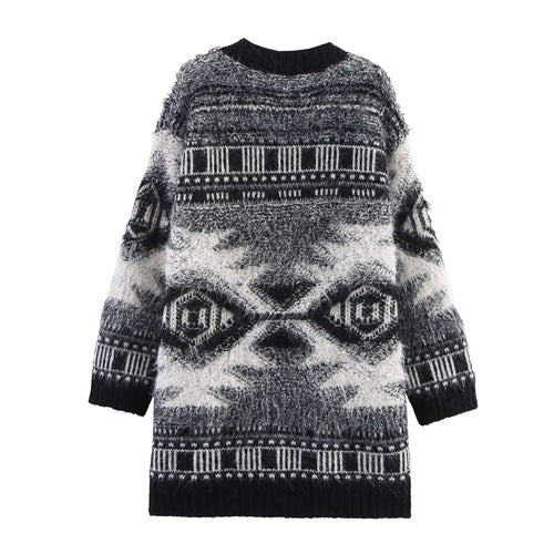 Women Clothing Autumn Artistic Soft Comfortable Jacquard Knitted Cardigan Model Coat